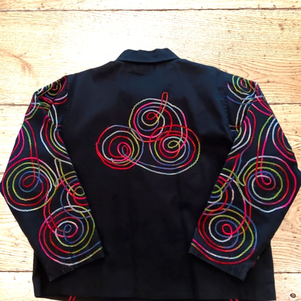 Passport Women's Jacket Spirial Embroidered Multicolor  Size XL Waist Length - Picture 6 of 11